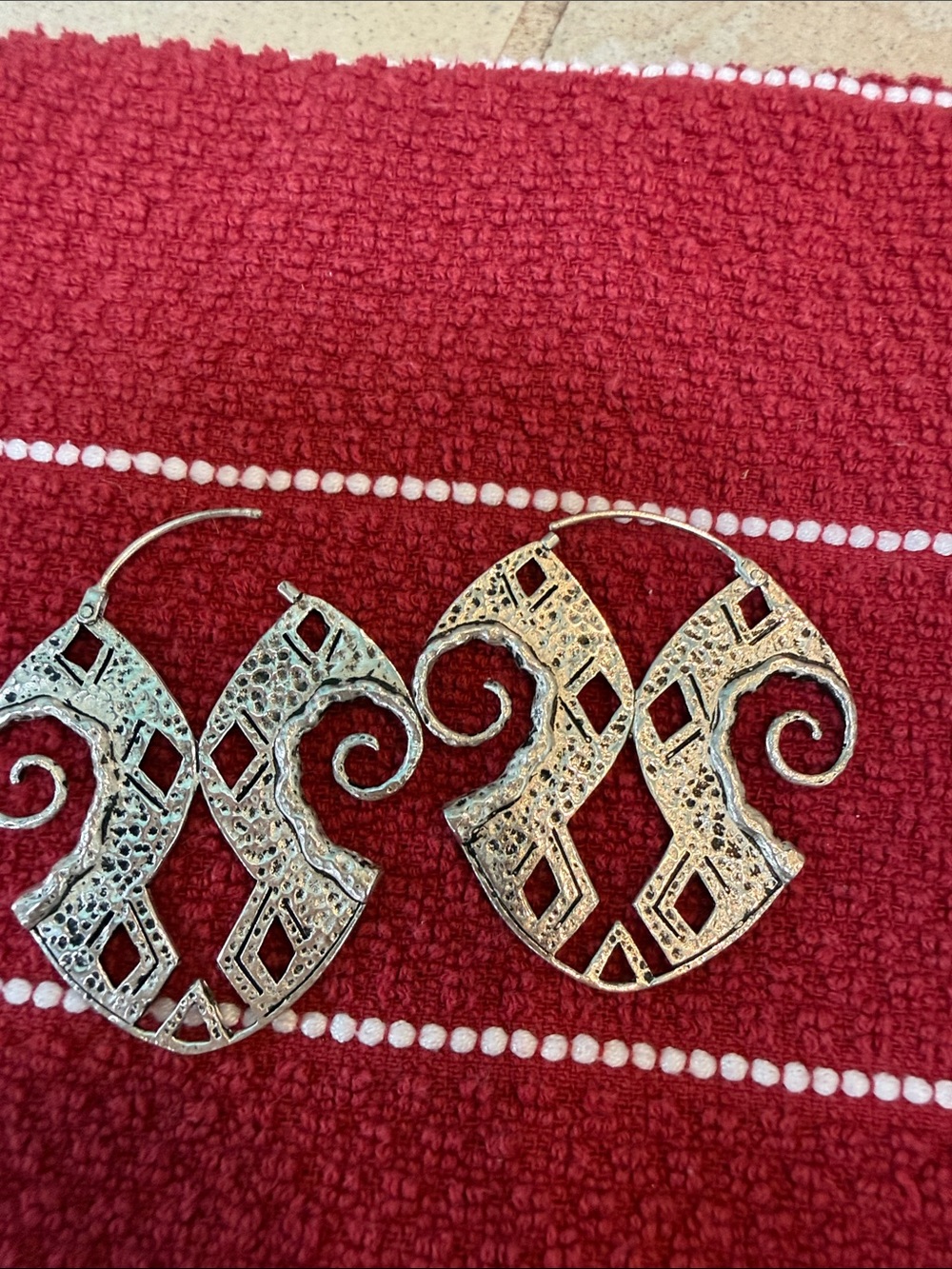 Ornate Textured Silver Hoop Earrings